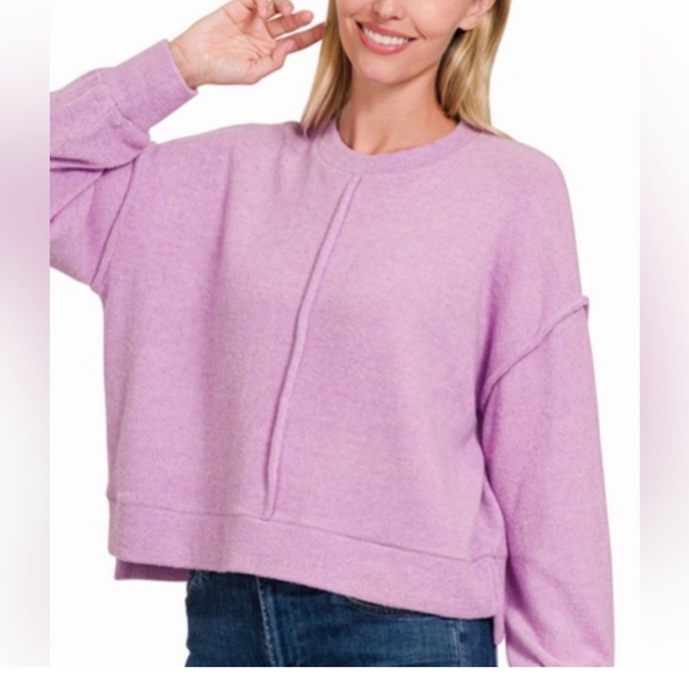 Zenana-Brushed Purple Hacci Long Sleeve  L/XL Sweater-NWOT